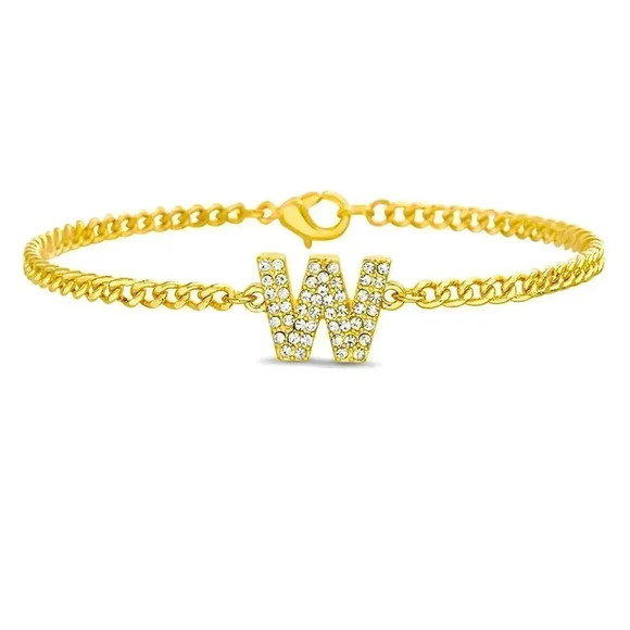W Gold Crystal Chain Bracelet - Picture 1 of 2